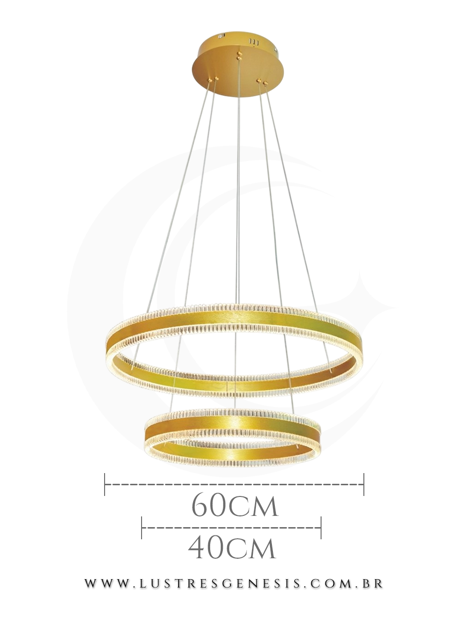 Pendente Moderno LED Acr&iacute;lico DCD03241 Dourado Bivolt 126W 3000K &Oslash;40x60cm, Mesa Sala de Jantar, Sala de Estar, Cozinha, Quartos